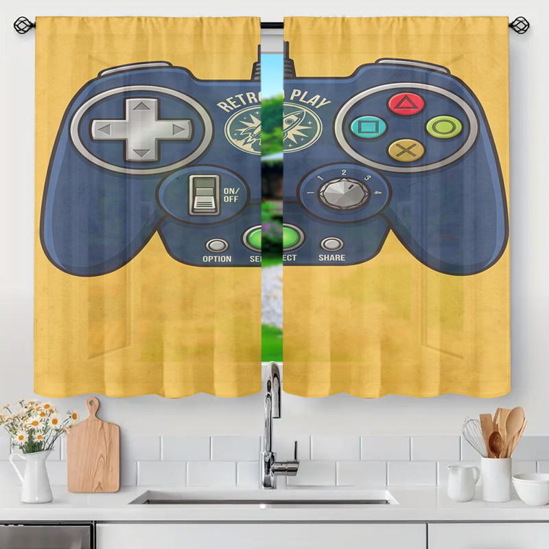 Retro Gaming Cafe - 게임 컨트롤러 커튼 패널 레트로 비디오