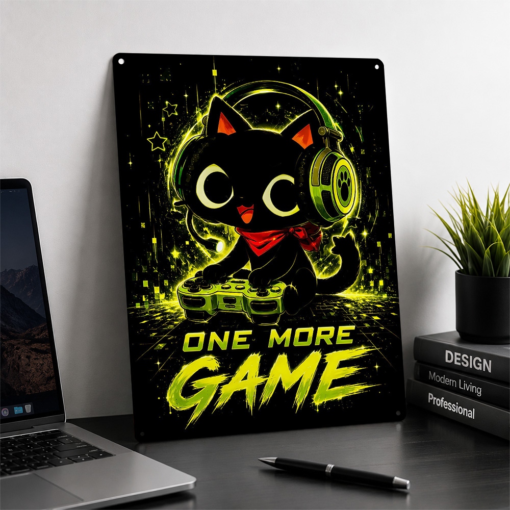 귀여운 게이밍 고양이 'One More Game' 금속 - Retro Gaming Cafe 리뷰 및 가격
