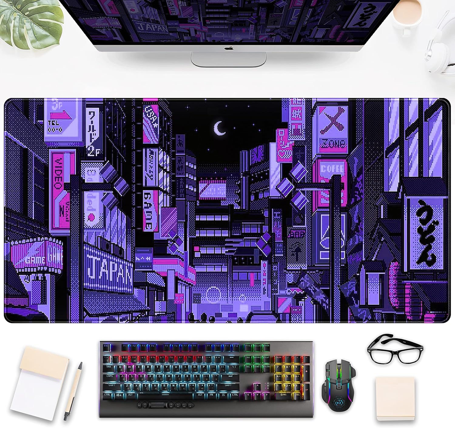 도쿄 스트리트 퍼플 네온 픽셀 마우스 패드 – 게임 및 - Retro Gaming Tokyo 리뷰 및 가격