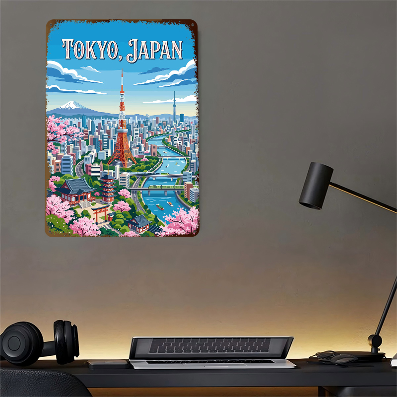 벚꽃이 있는 도쿄 도시 풍경 양철 포스터 맞춤형 벽 예 - Retro Gaming Tokyo 리뷰 및 가격
